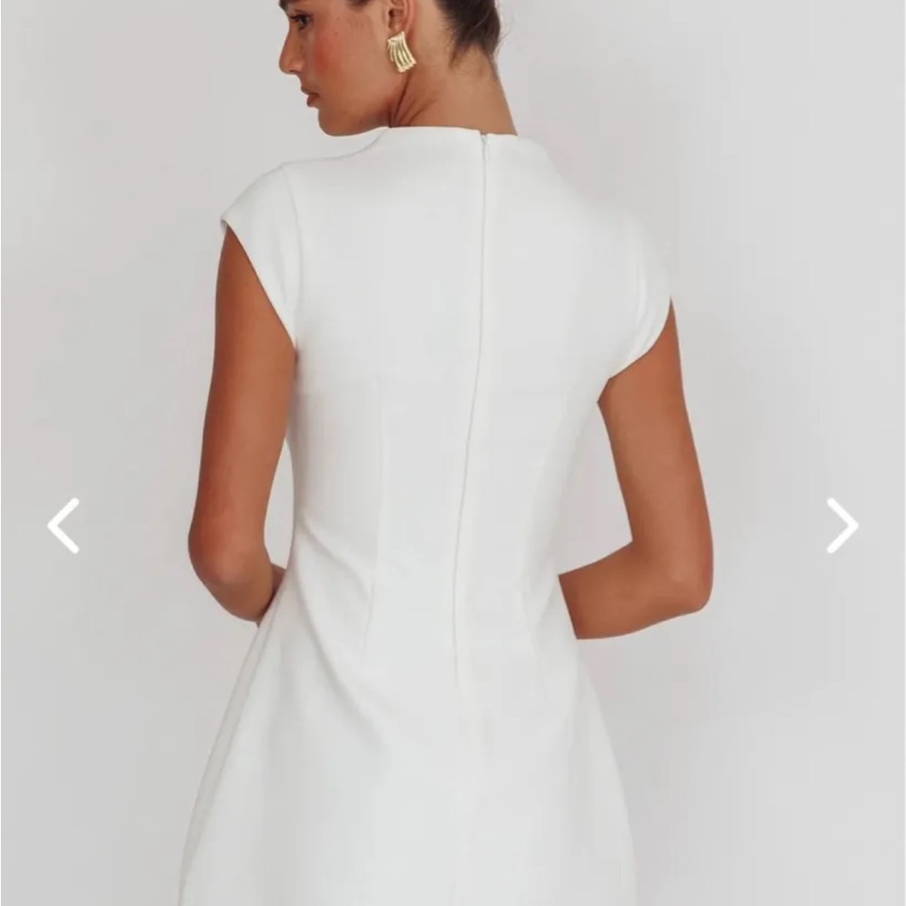 White Sheath Mini Dress with Mock Neck - Picture 2 of 5